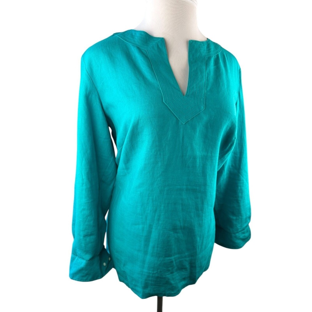 Lauren Ralph Lauren 100% Linen Top Split Neck Roll Sleeve Shirt Plus Size 1X - Picture 10 of 10